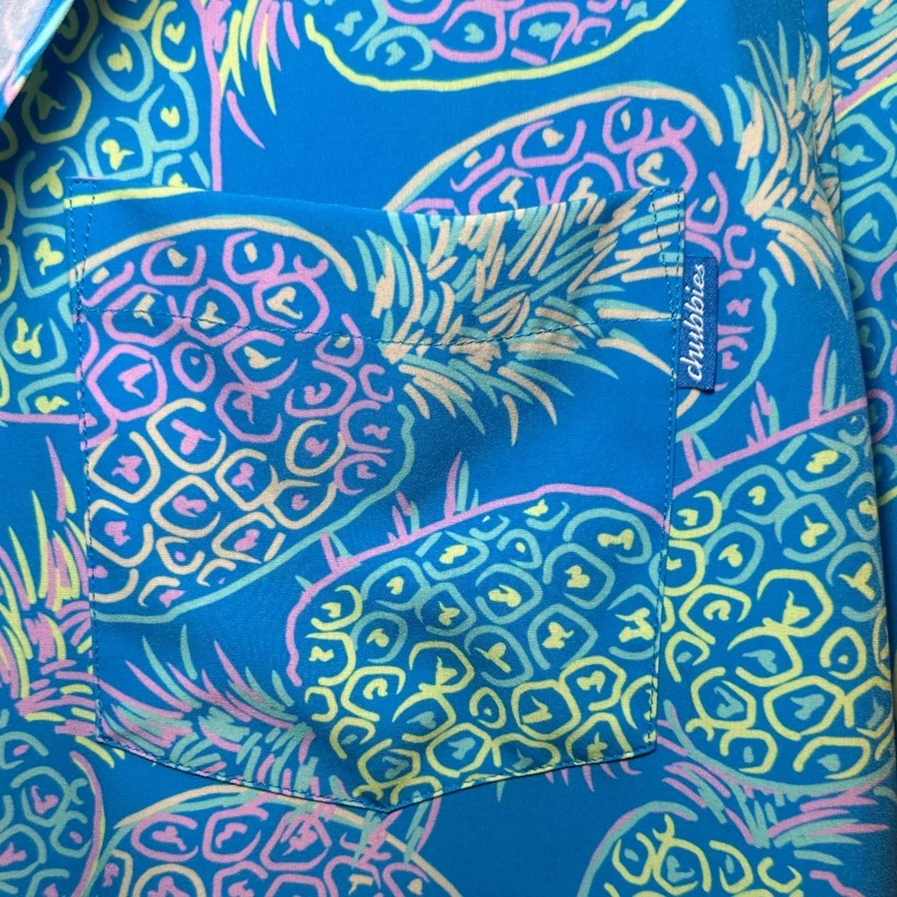 Chubbies Mens Blue Pineapple Hawaiian Performance Polo Shirt Medium - Picture 5 of 9